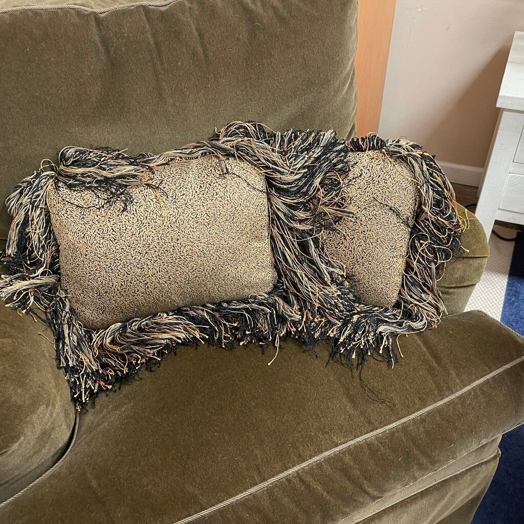 Pair Black+Gold Fringe Pillows