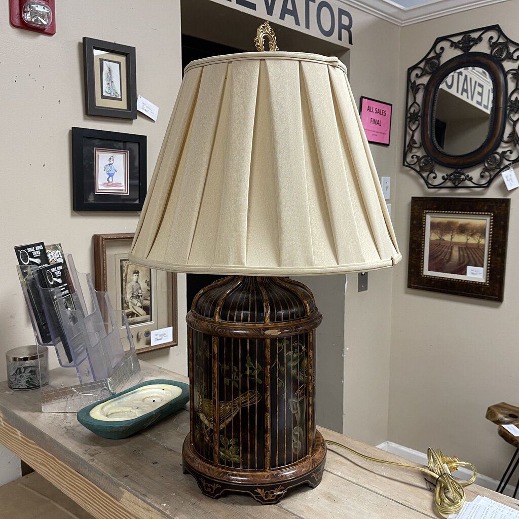 Painted Birds in Cage Table Lamp