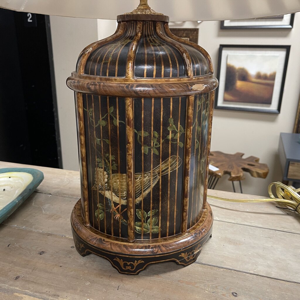 Painted Birds in Cage Table Lamp