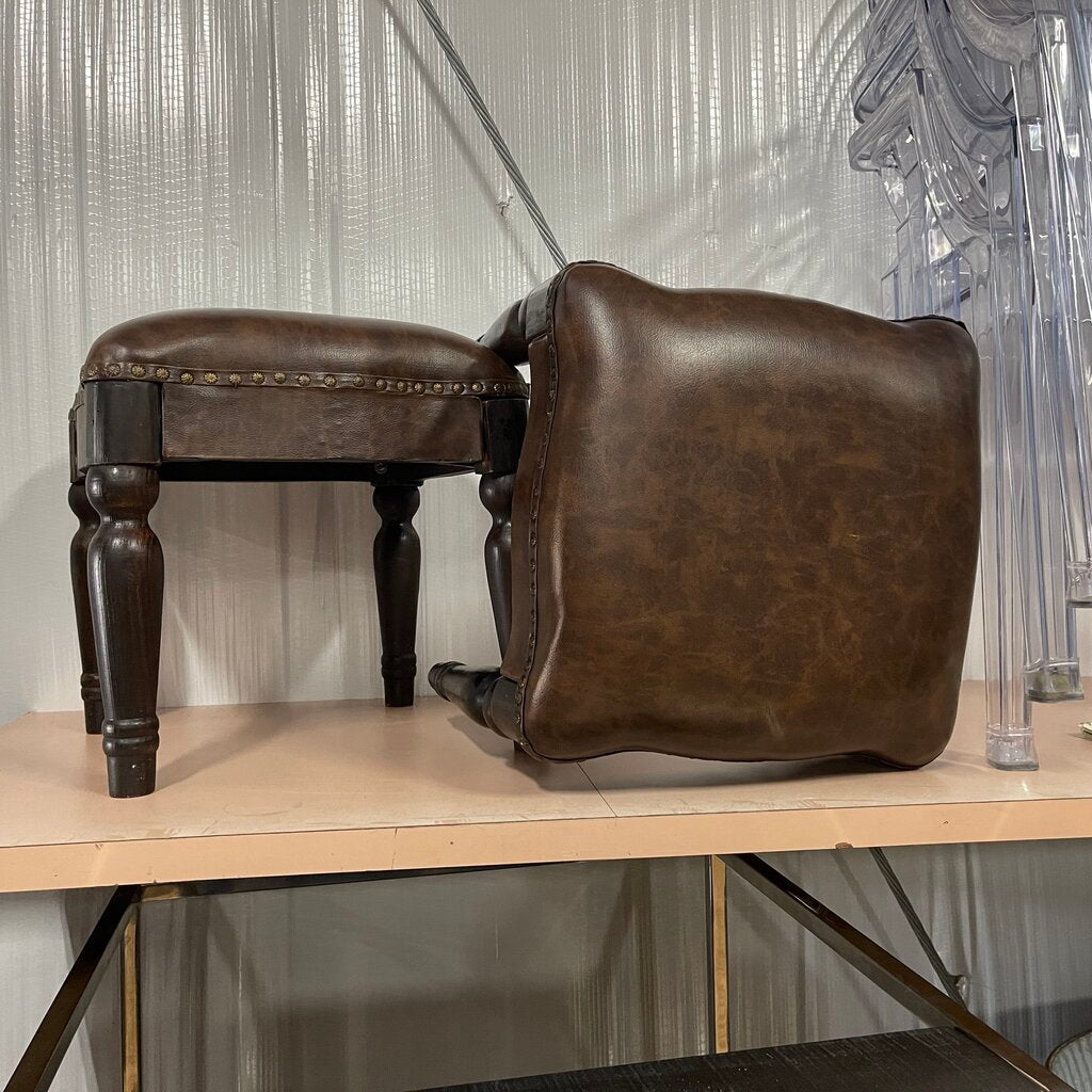 Pair Wood + Faux Leather Footstools