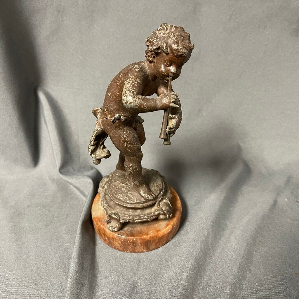 Vintage Bronze Cherub Statue w/Marble Base