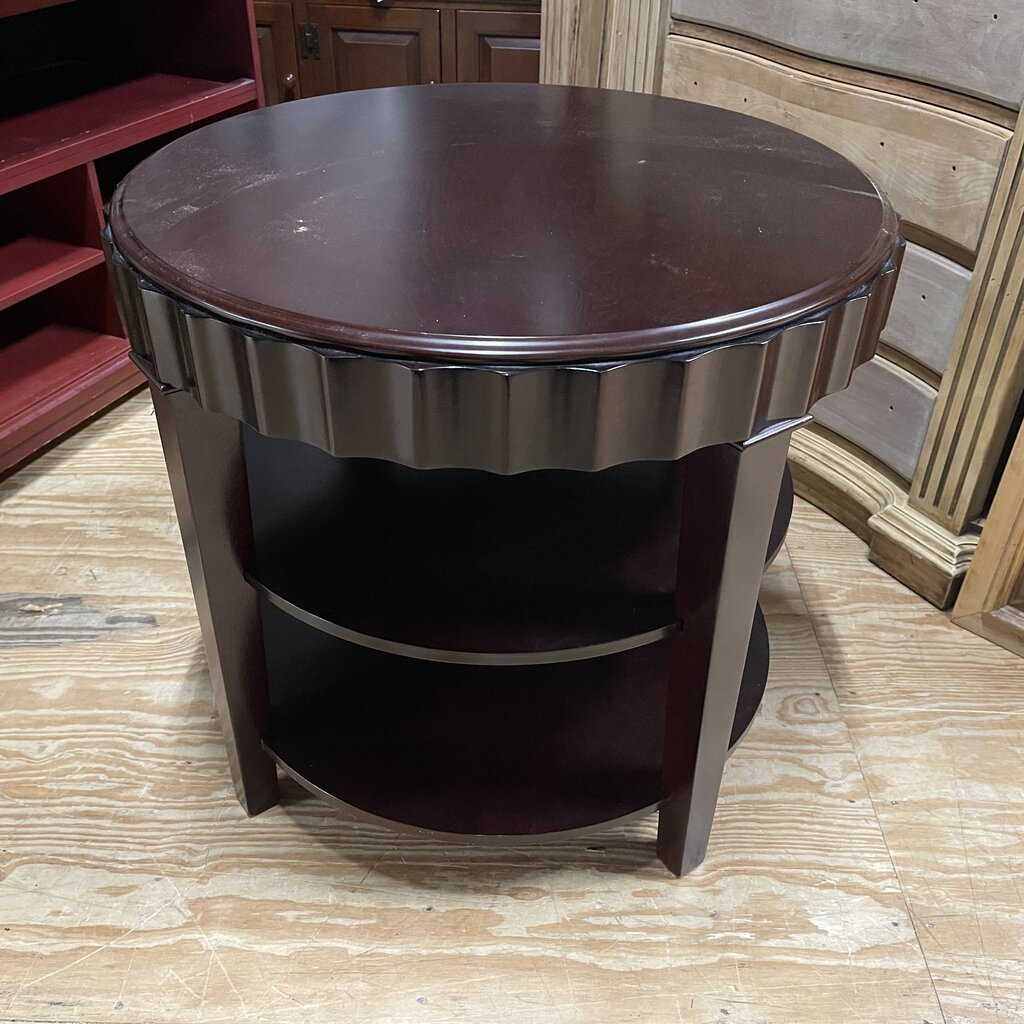 Round Wood Side Table + 2 Shelves