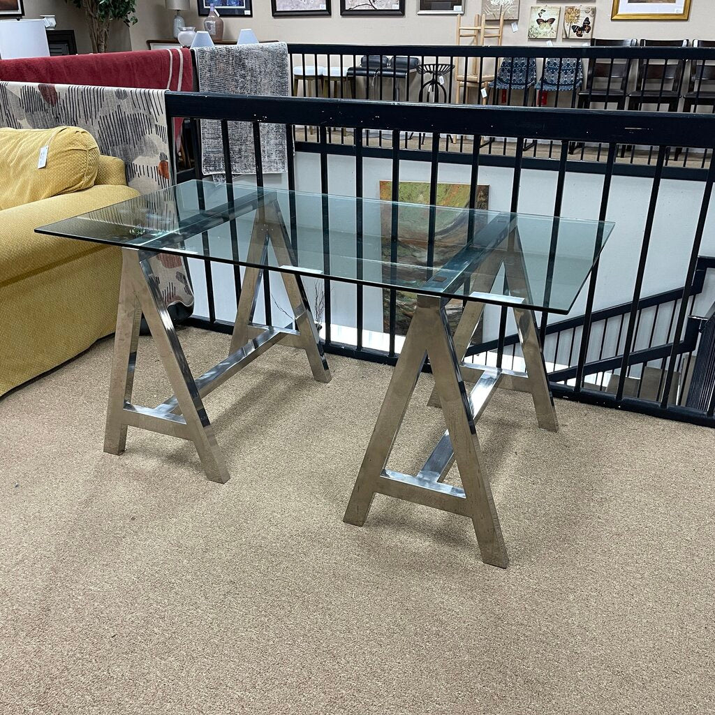 Steel A-Frame Glass Top Desk/Table
