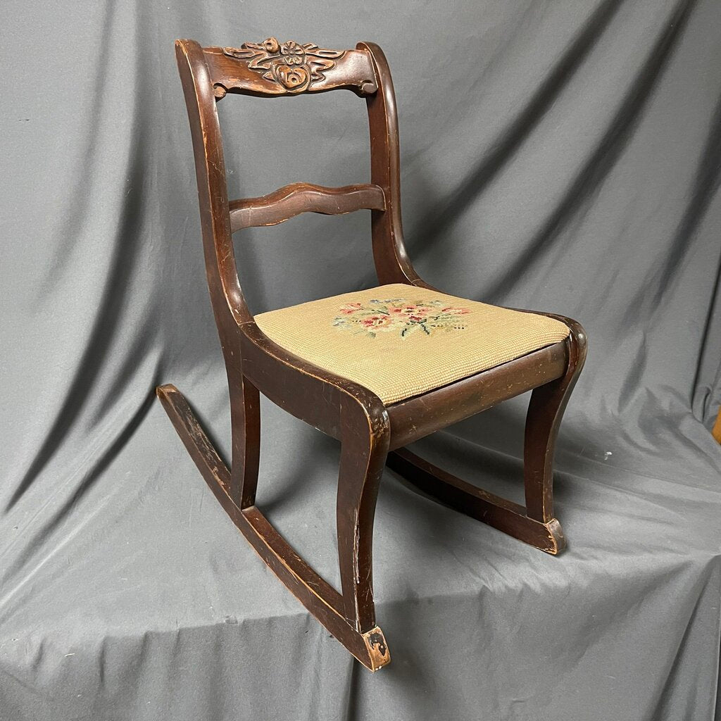 Vintage Child/Doll Needlepoint Tapestry Rocking Chair