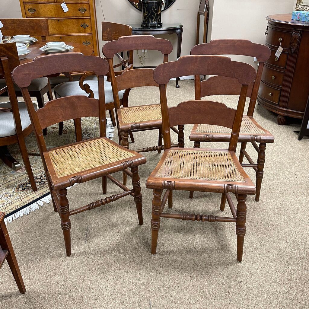 Set/4 Vintage Wood Cane Bottom Dining Chairs