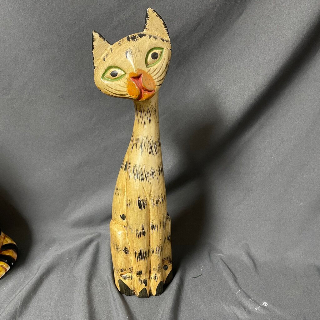 Painted Wood Cat Figure