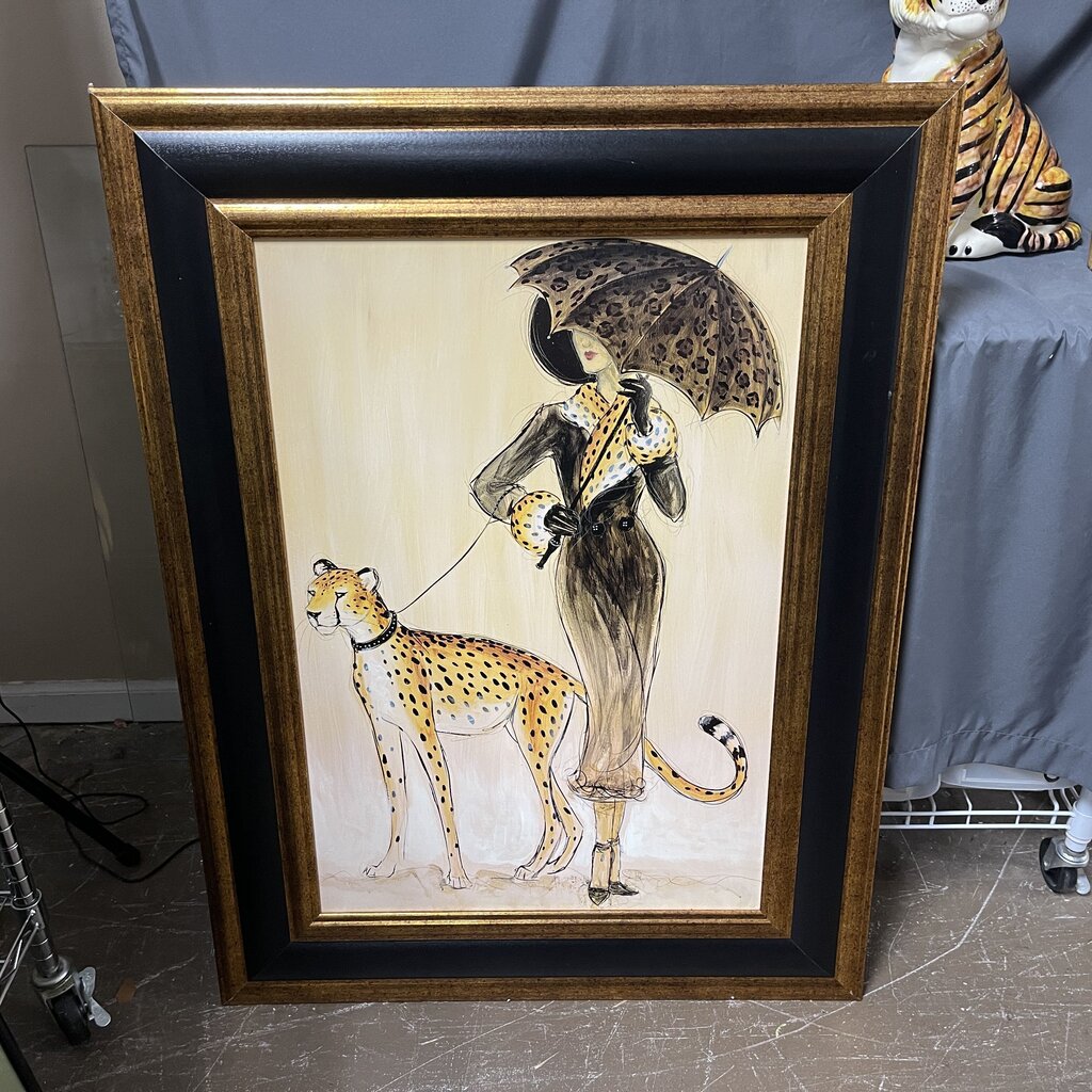 Lady Walking Cheetah Art
