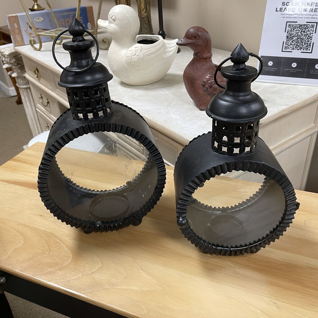 Pair Metal Lantern Candleholders