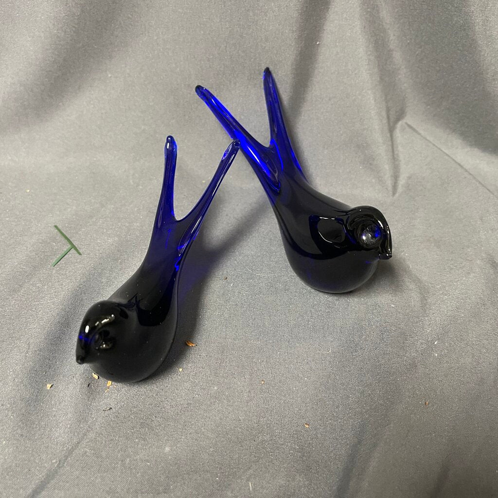 Pair Art Glass Birds