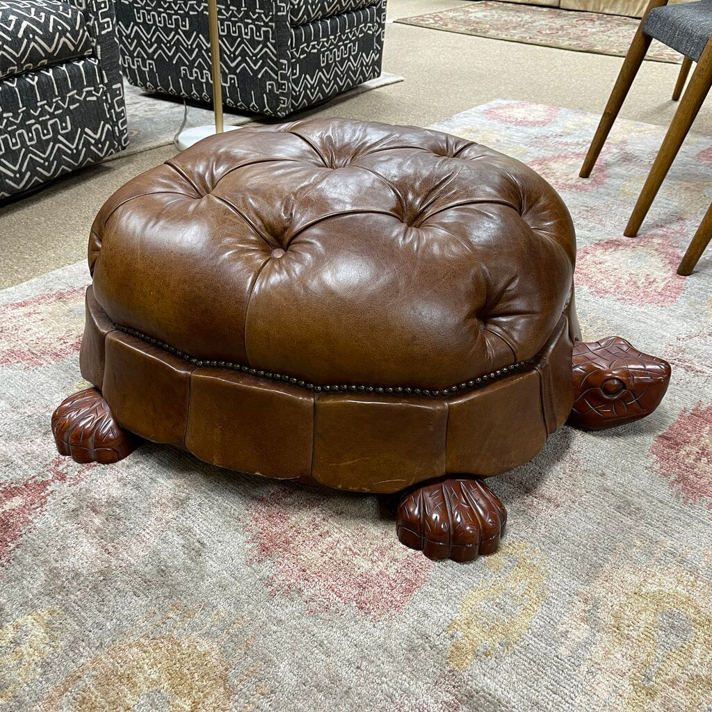 Leather + Wood Turtle Footstool