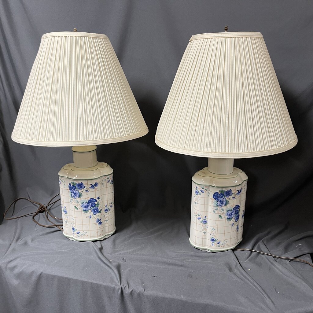 Pair Vintage Floral Lamps