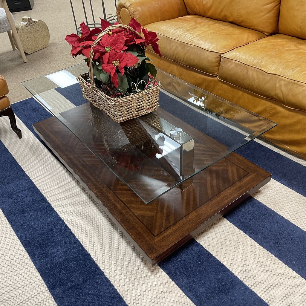 Contemporary Glass + Wood Coffee Table