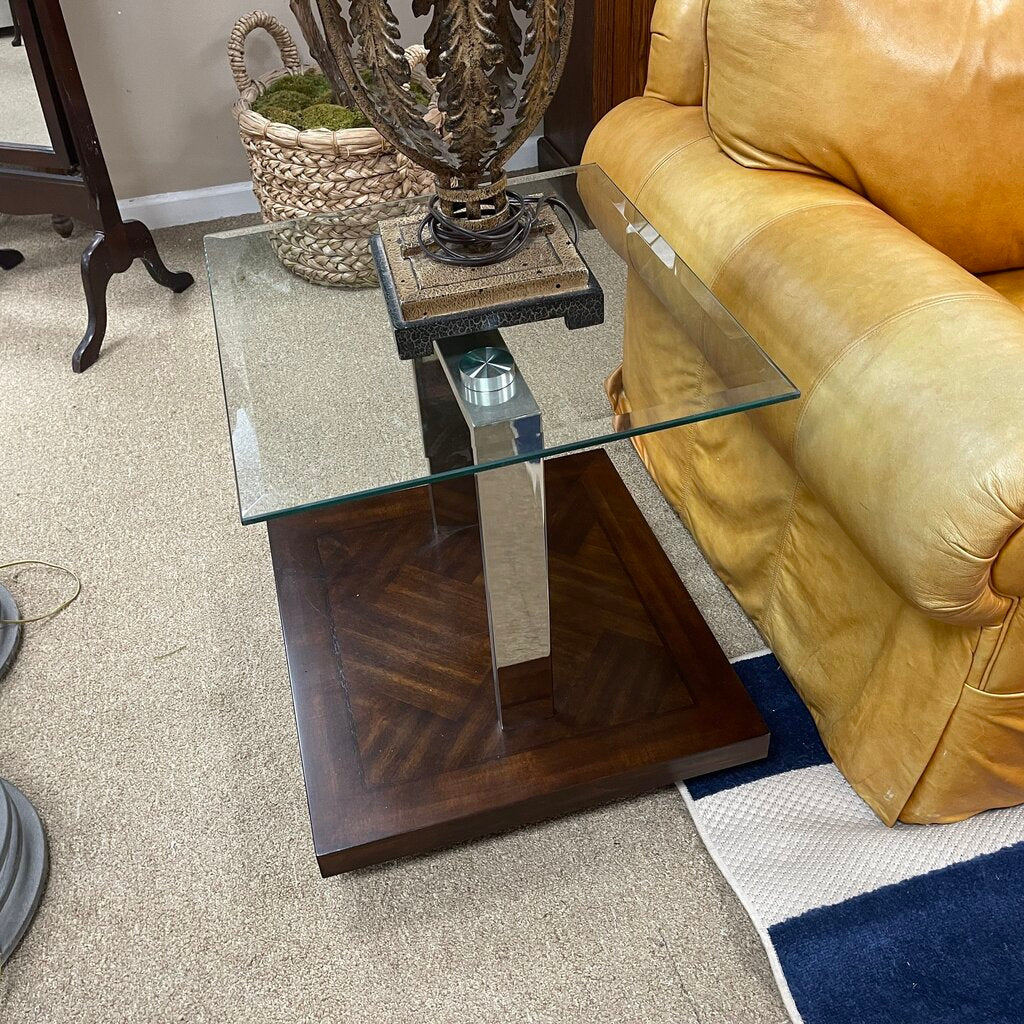 Contemporary Glass + Wood Side Table