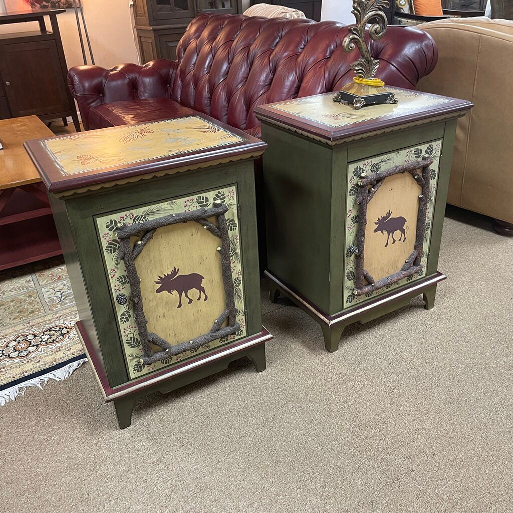 Pair Hand Painted Cabin Style Nightstands