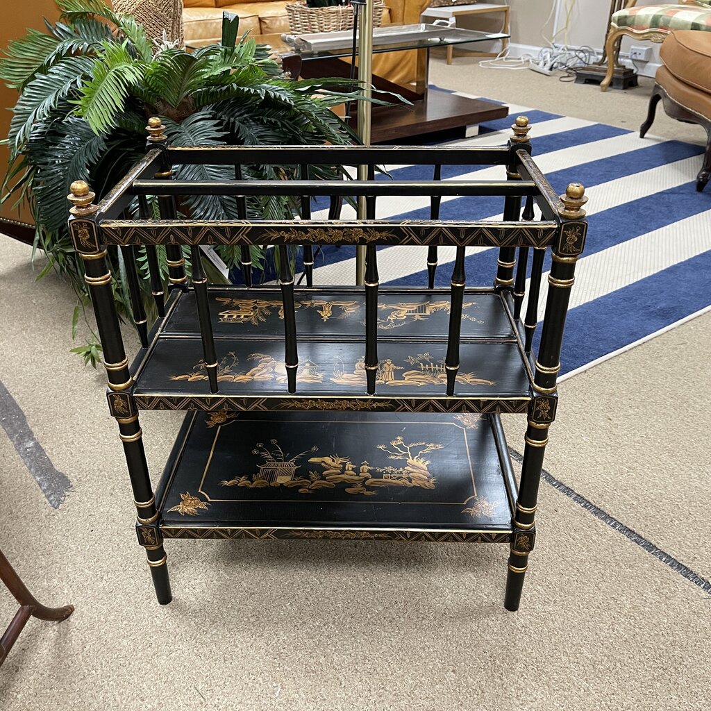 Vintage Chinoiserie Lacquered Two-Tier Magazine Stand