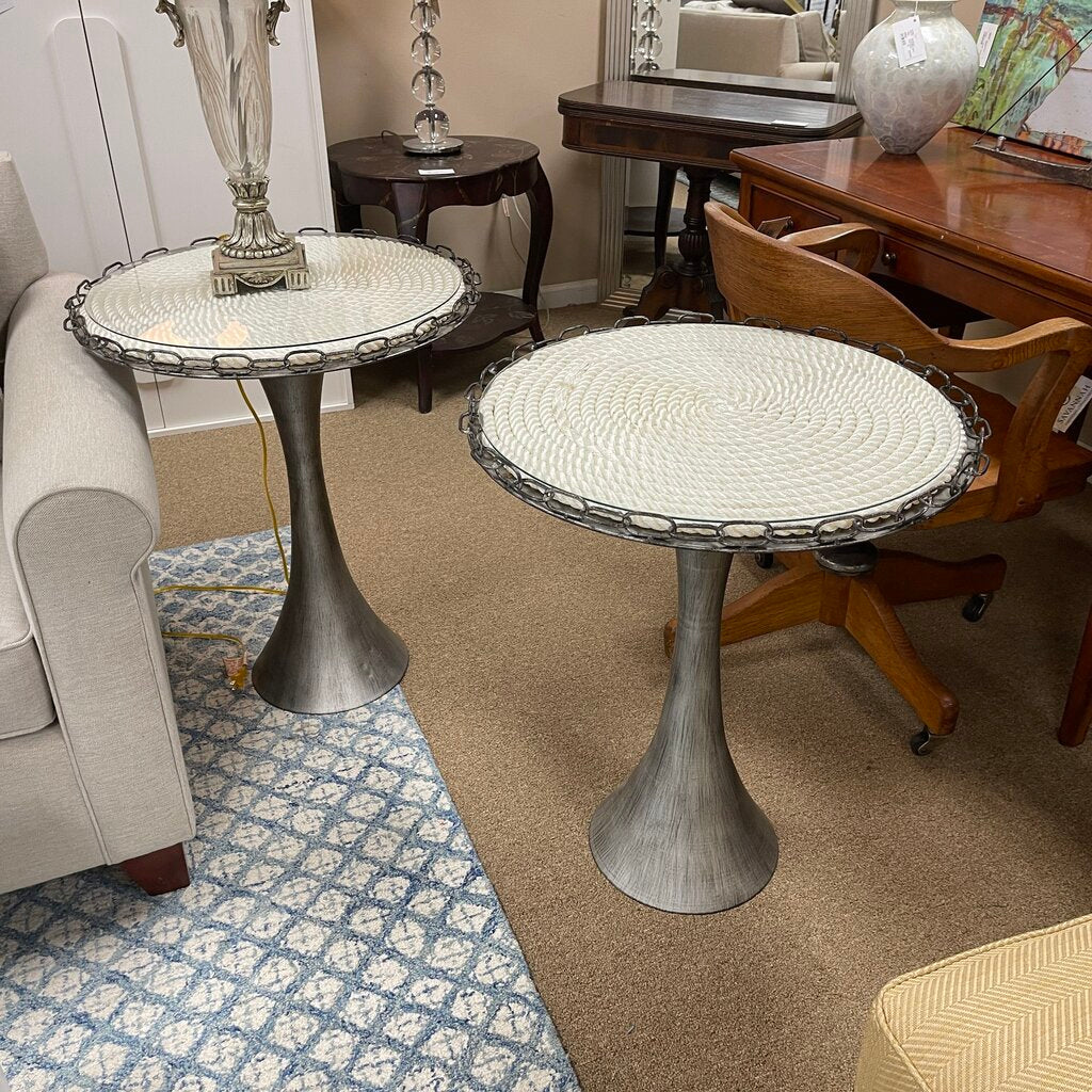 Pair Nautical Style Round Metal Side Tables