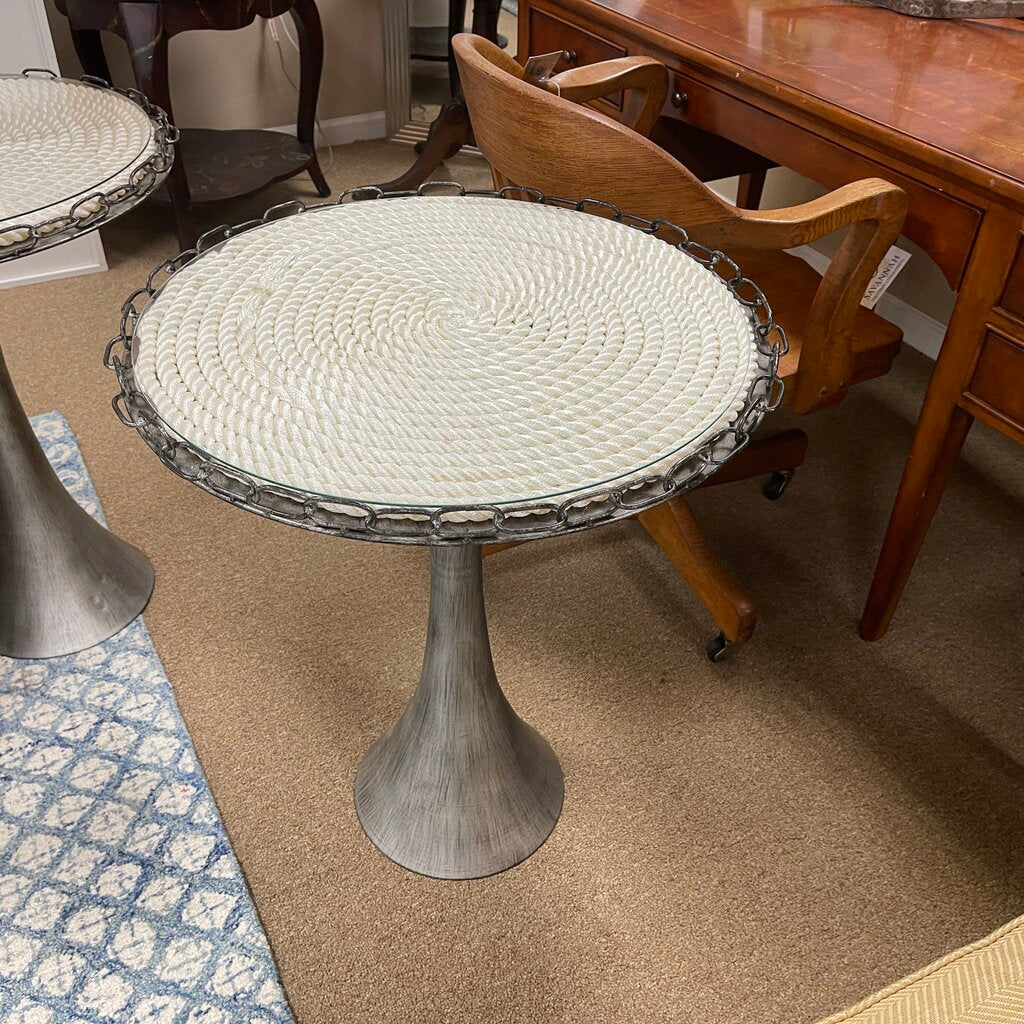 Pair Nautical Style Round Metal Side Tables