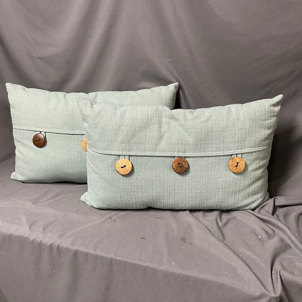 Pair Green Button Pillows