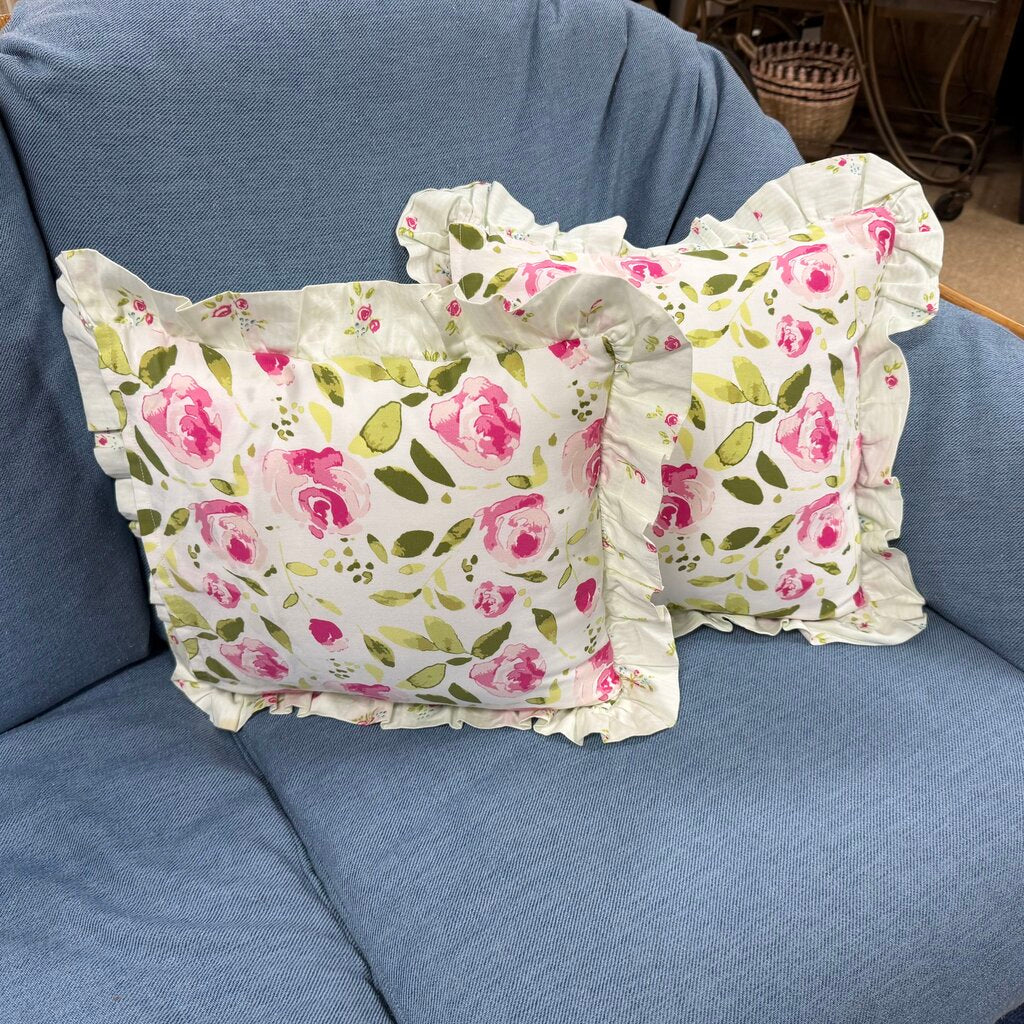 Pair Reversible Floral Ruffle Pillows