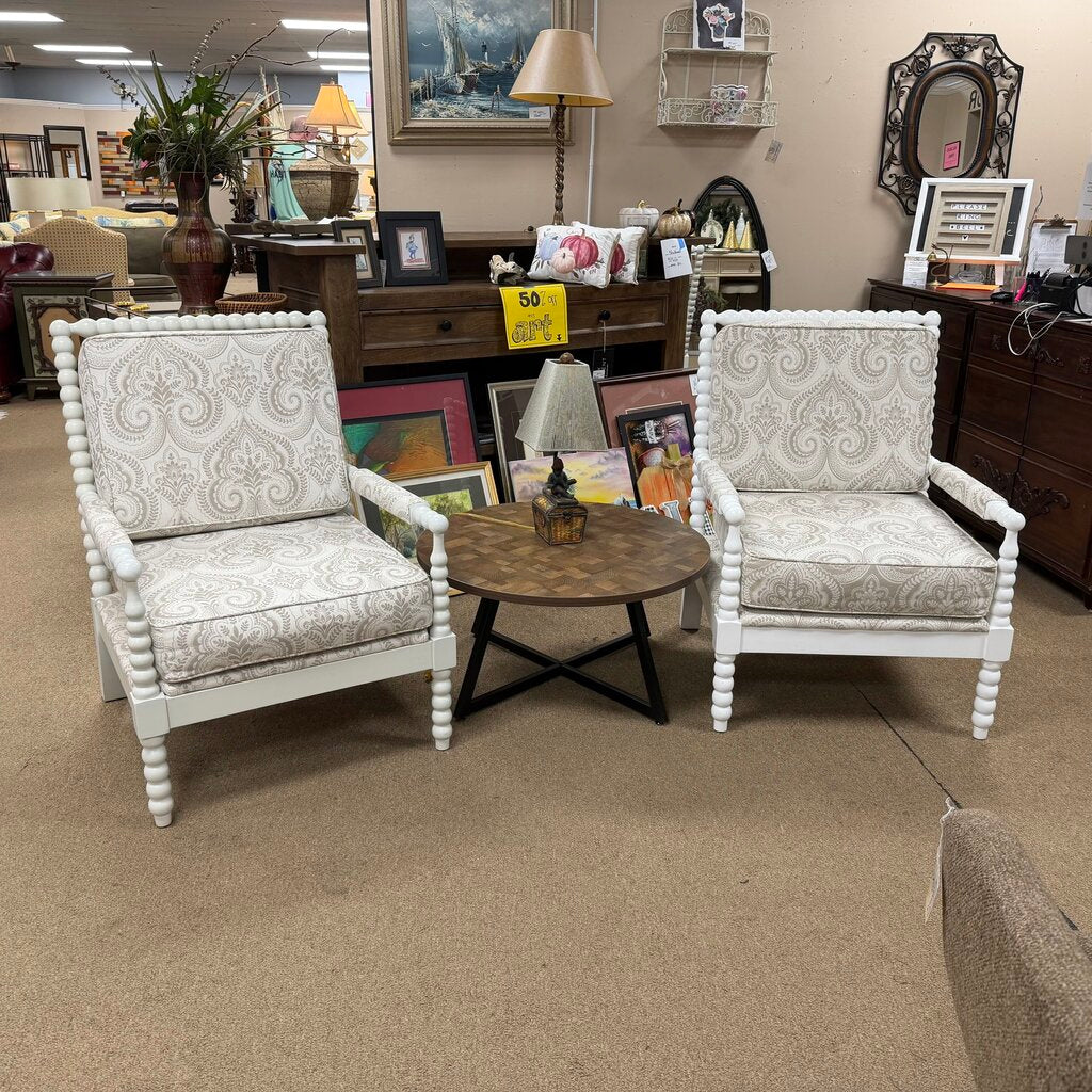 Pair Turned Wood Spindle Chairs