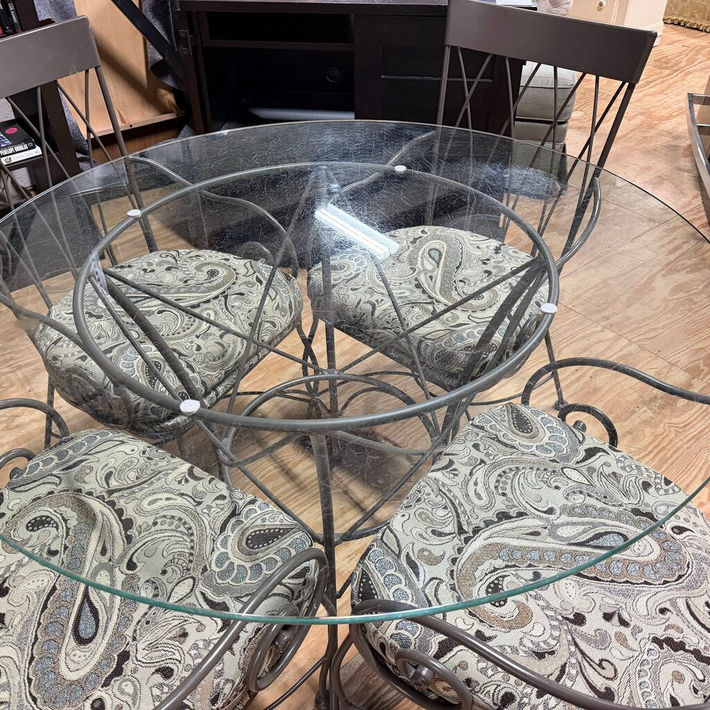 Glass Top Metal Dining Table + 4 Chairs