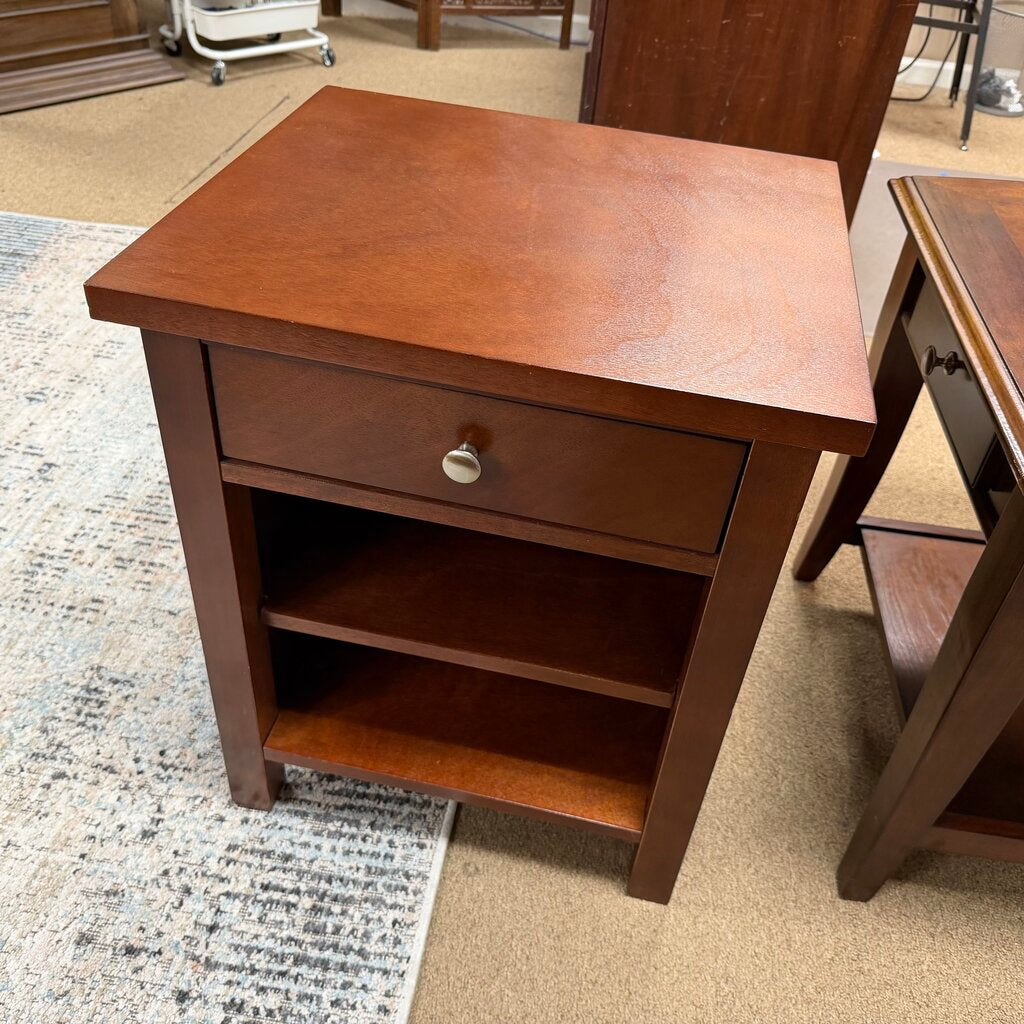 Wood Side Table w/1-Drawer + Shelves