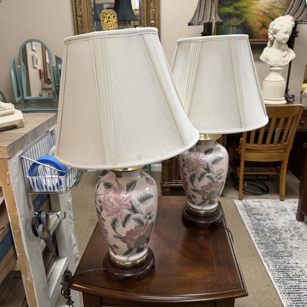 Pair Floral Cloisonne Lamps