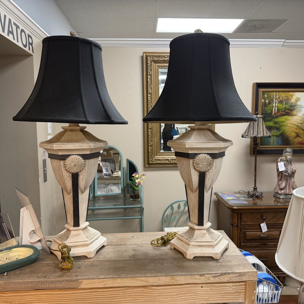 Pair White Column Style Lamps