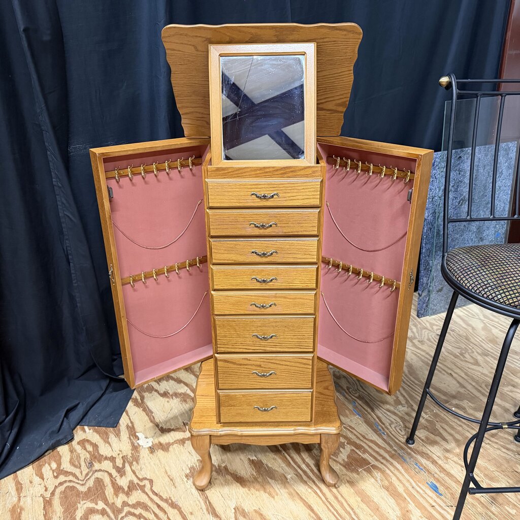 Oak Mirrored Jewelry Armoire