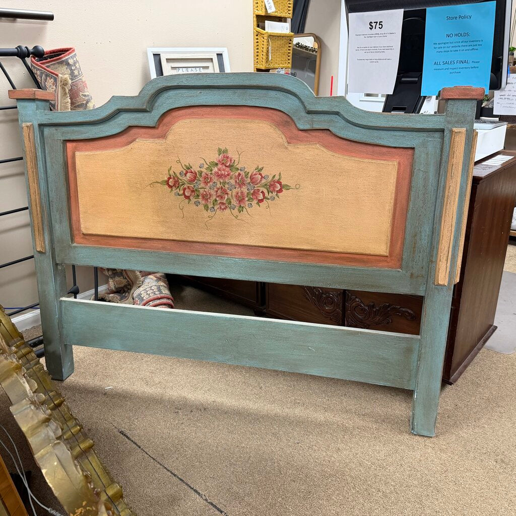 Vintage Wood Handpainted Floral Headboard