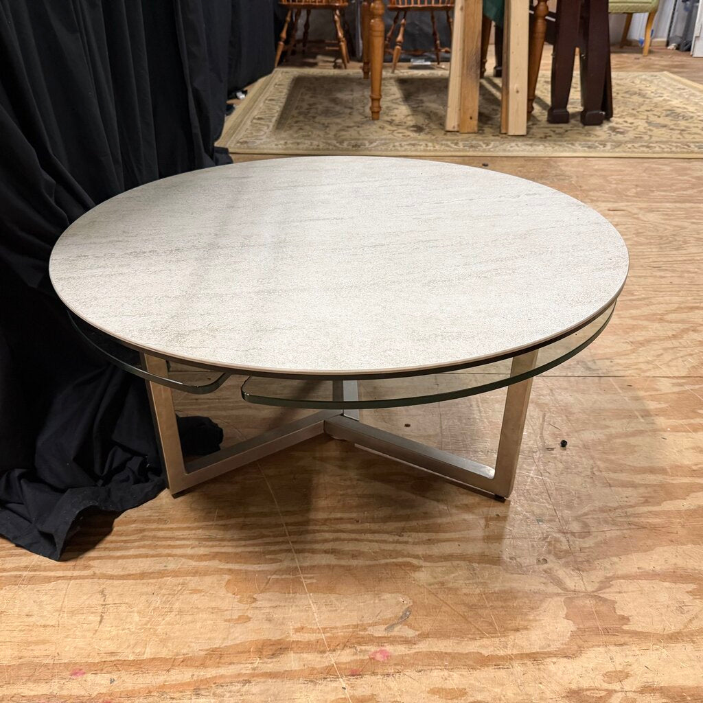 Round Coffee Table w/Glass Extension Wings