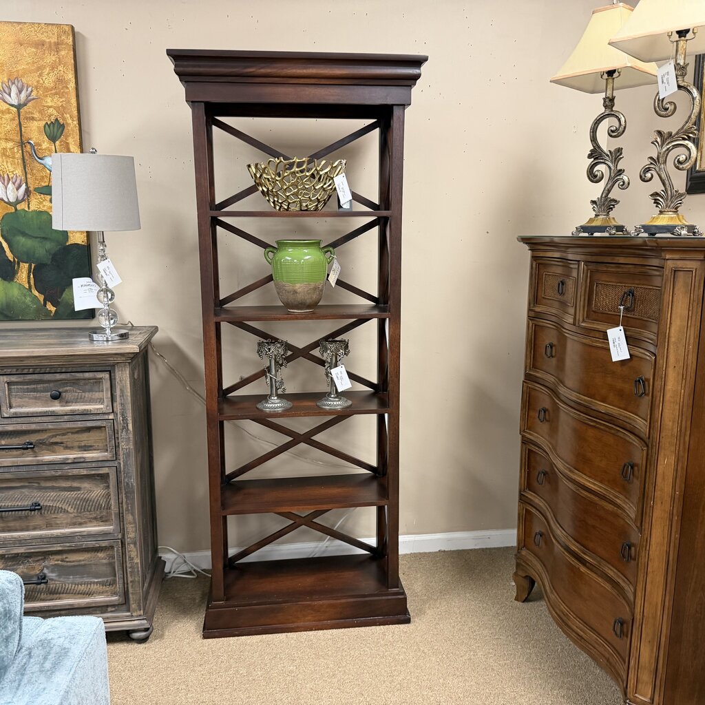 Wood 5-Shelf Bookcase w/Crisscross Detail