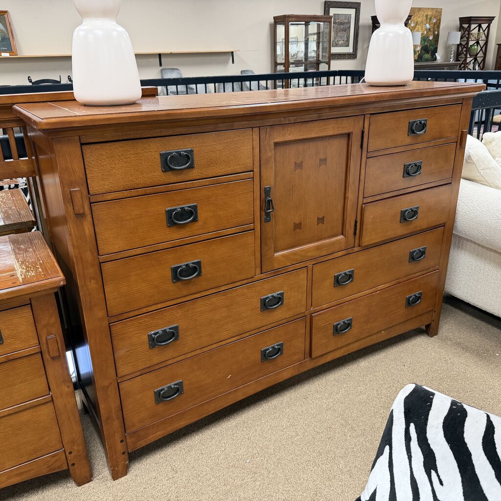 Mission Style Dbl Dresser w/Mirror