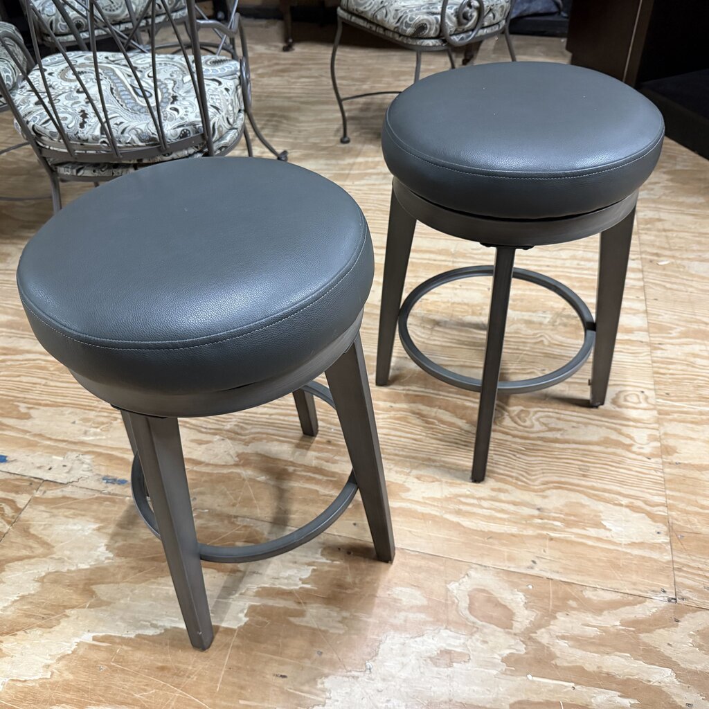 Pair Metal Swivel Backless Stools