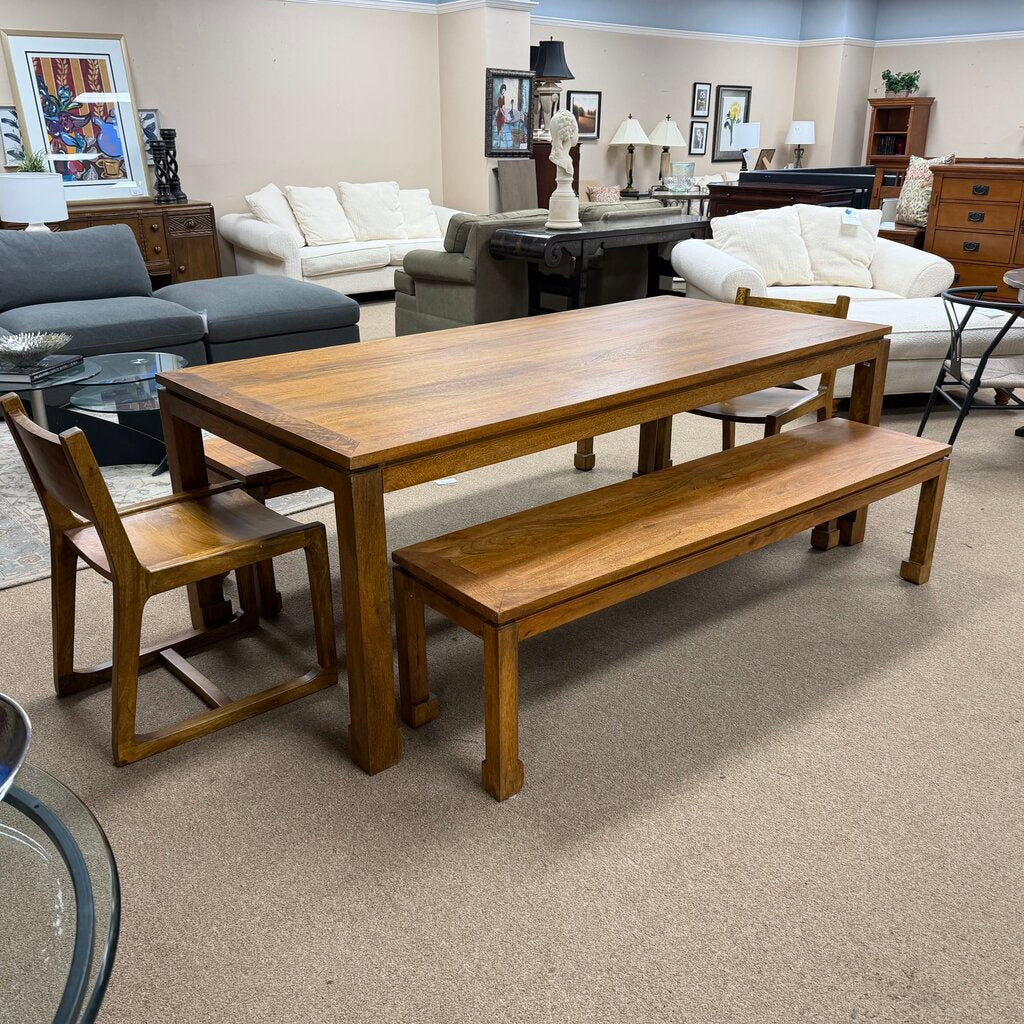 Contemporary Wood Dining Table + 2 Chairs + 2 Benches