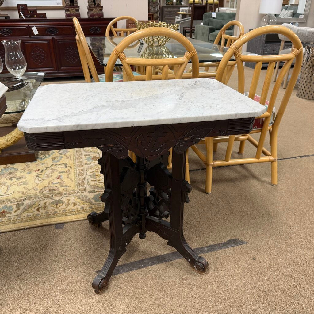 Eastlake Marble Top Mahogany Side Table