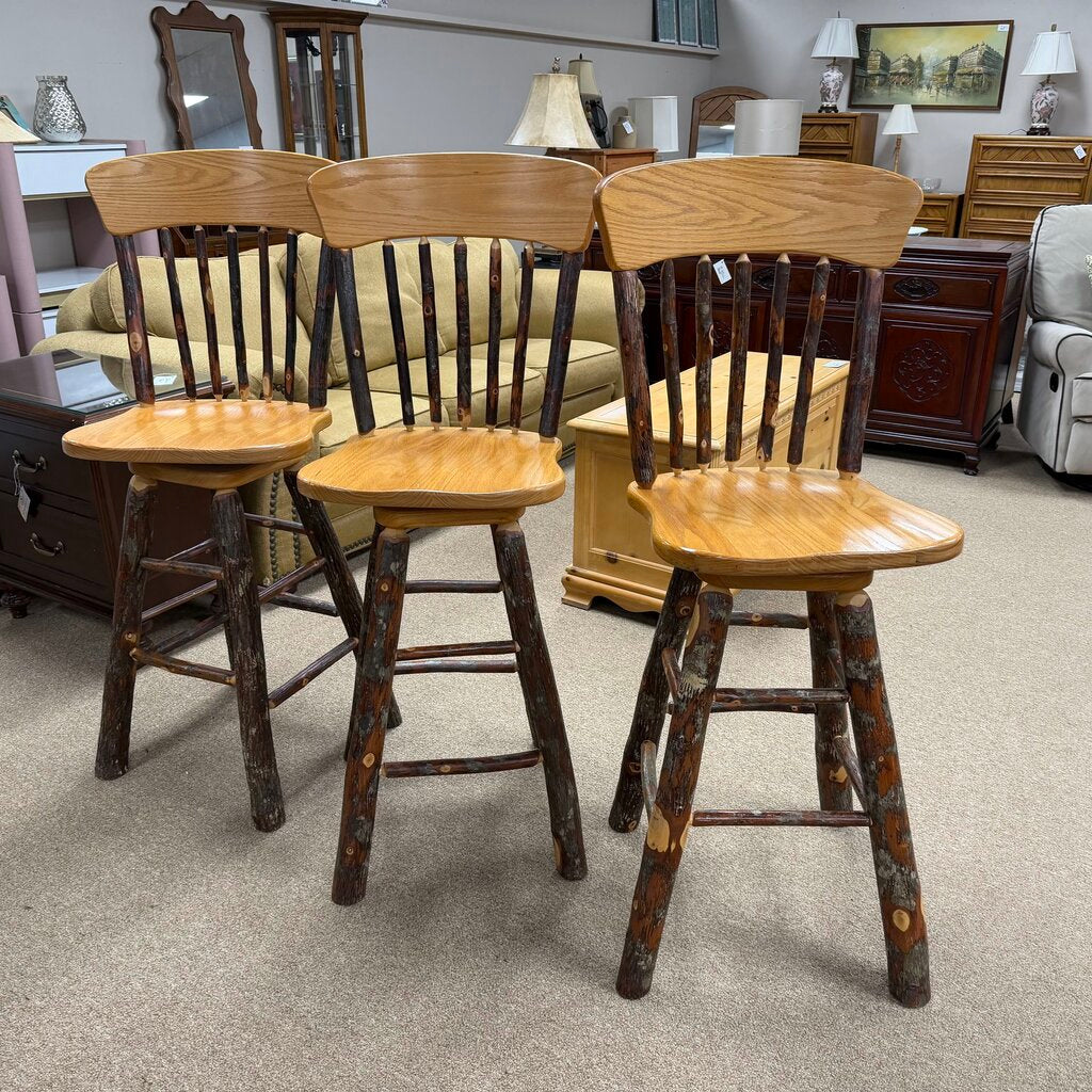 Set/3 Rustic Log Bar Stools