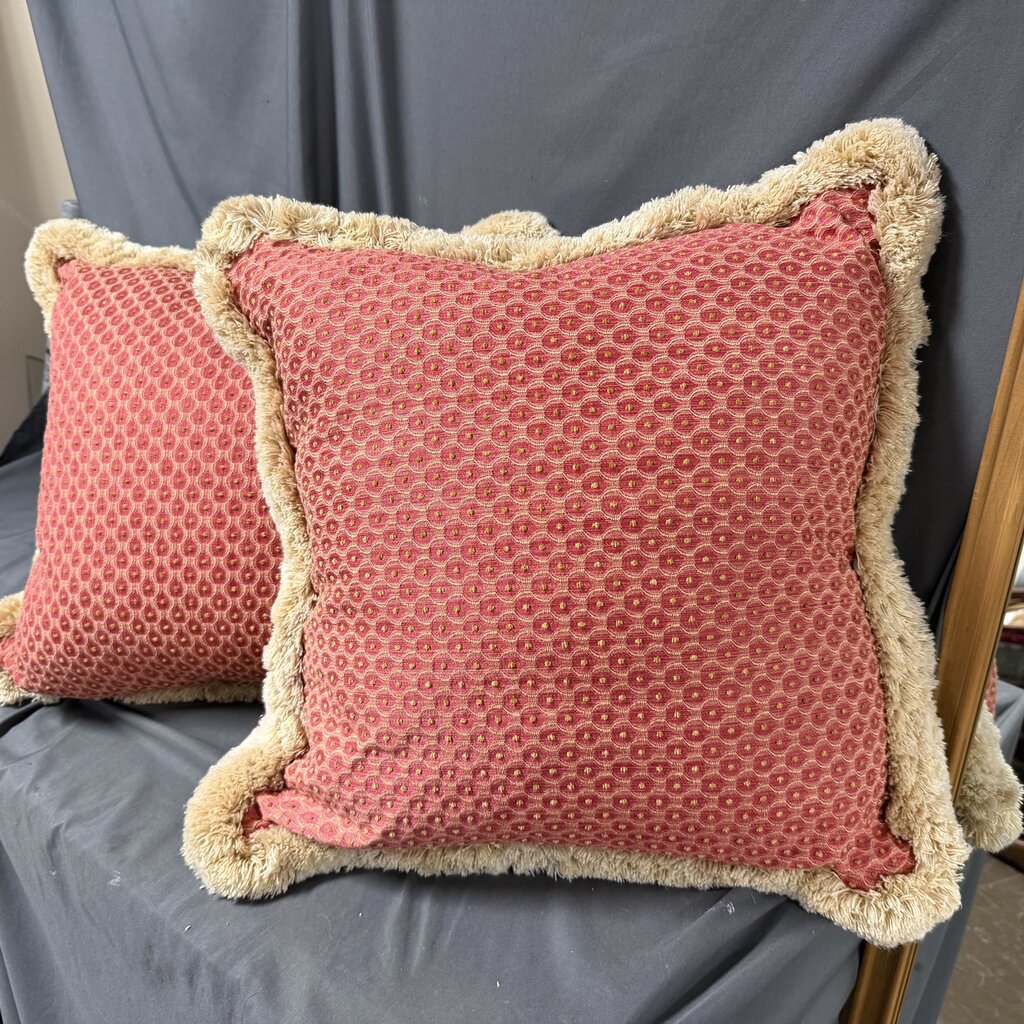 Pair Fringed Down Filled Pillows