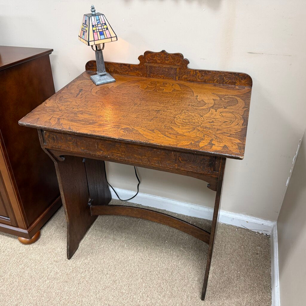 Vintage Pyrography Slant Top Desk