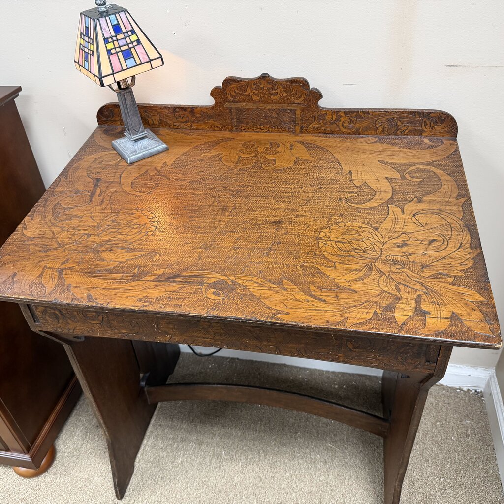Vintage Pyrography Slant Top Desk