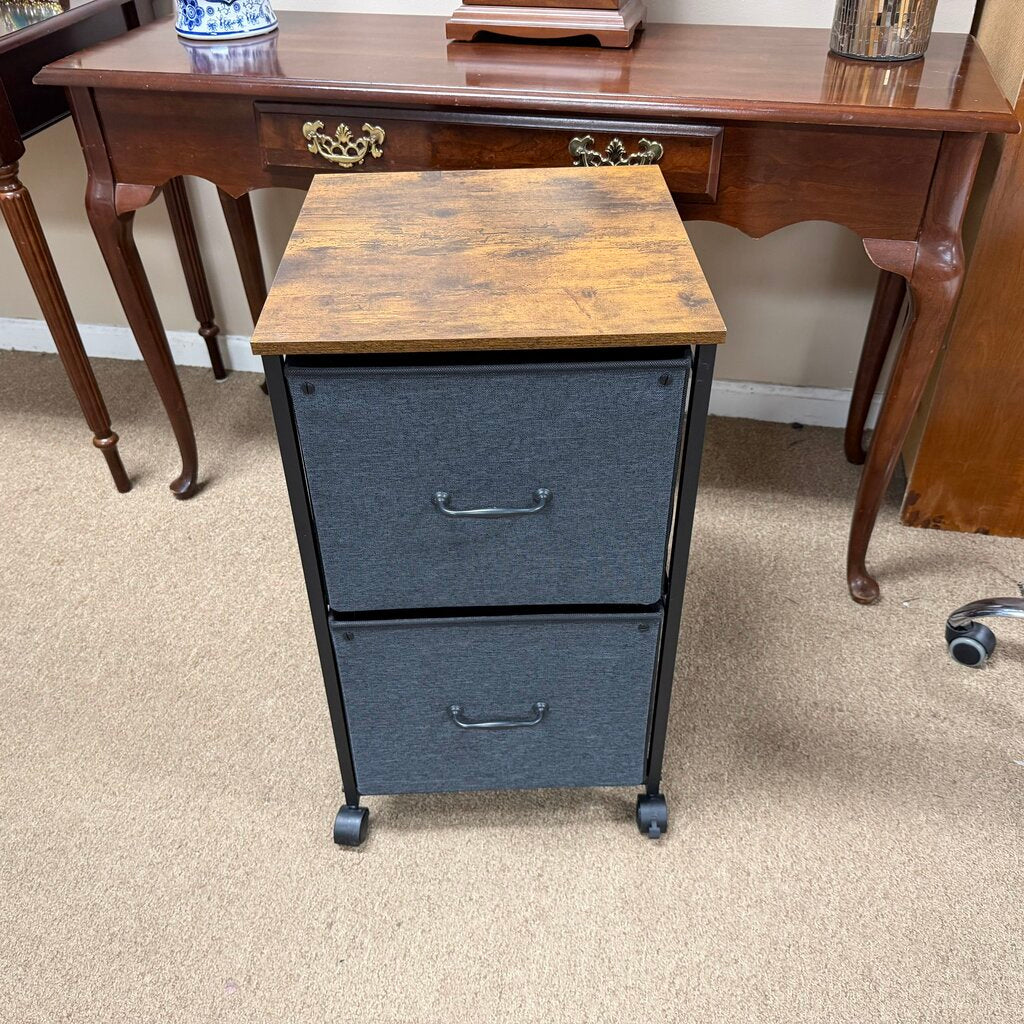 Faux Wood + Cloth Rolling 2-Dr File Cabinet