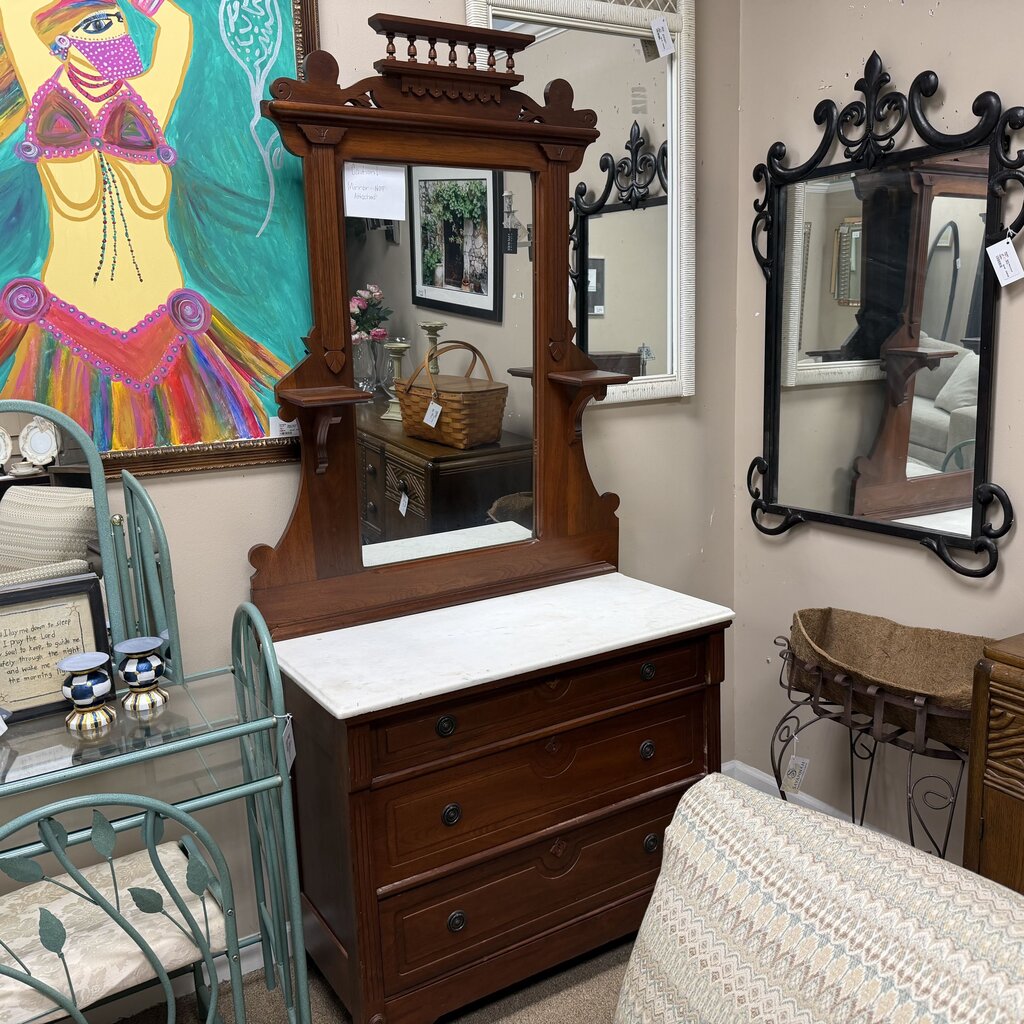 c1880s Marble Top Walnut Vanity Chest of Drawers