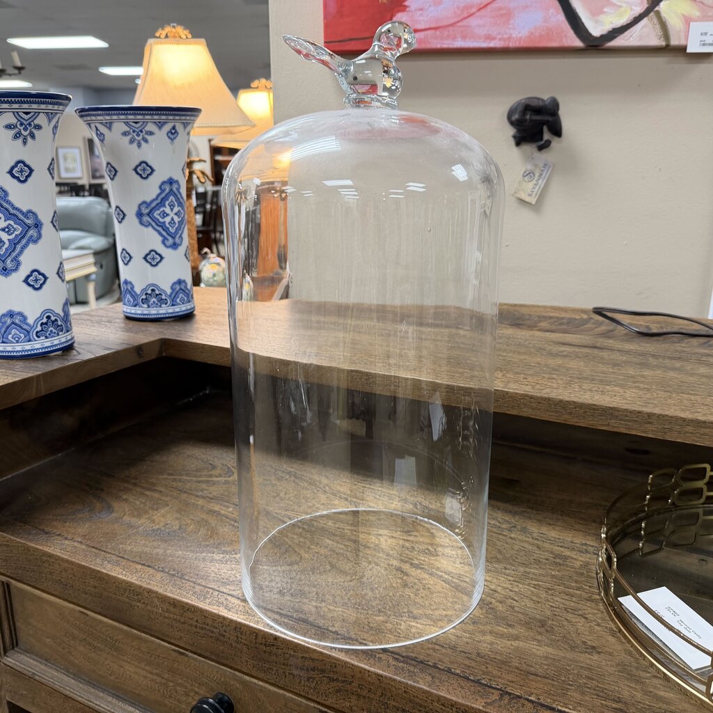 Tall Glass Cloche w/Bird Handle