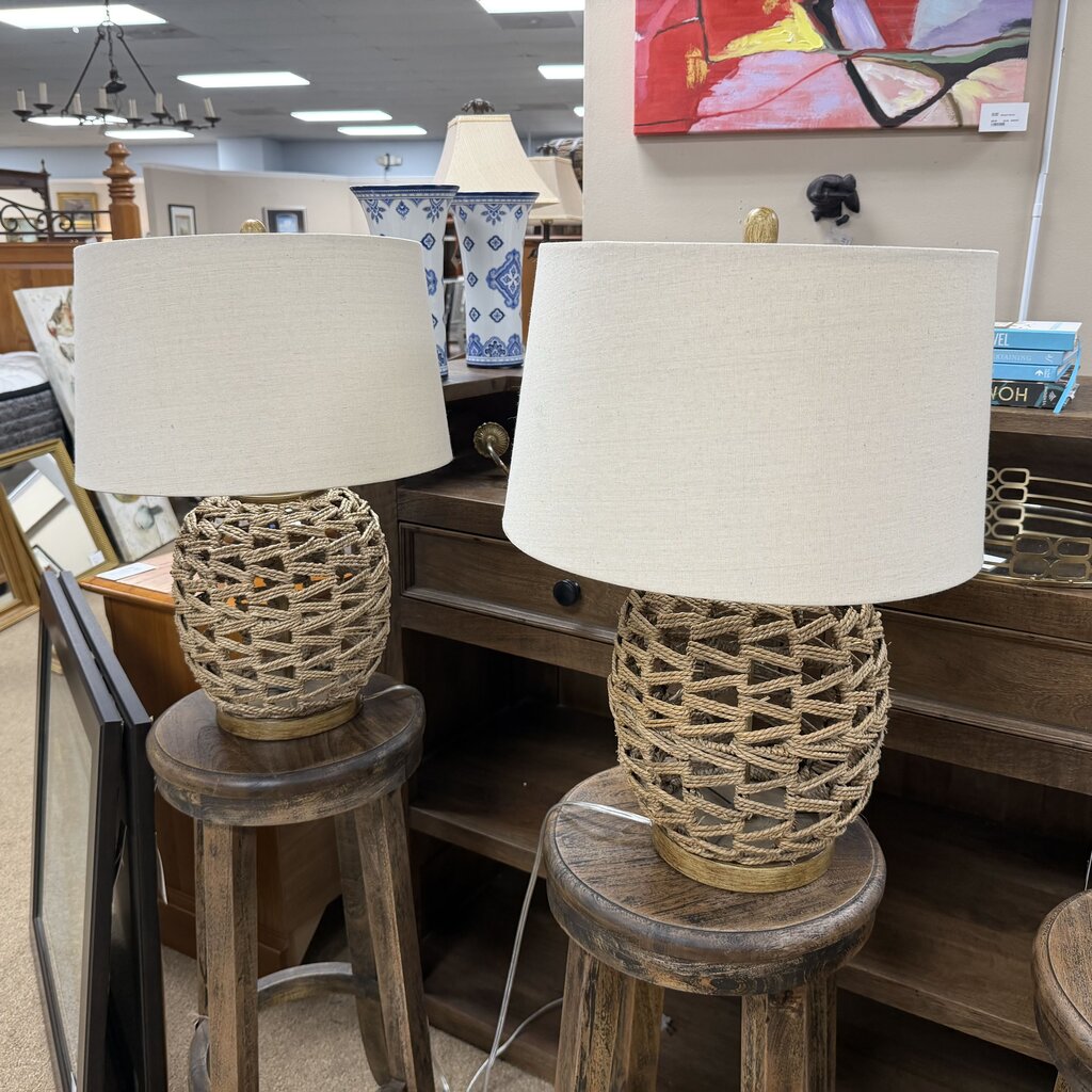 Pair Rope Wrapped Lamps
