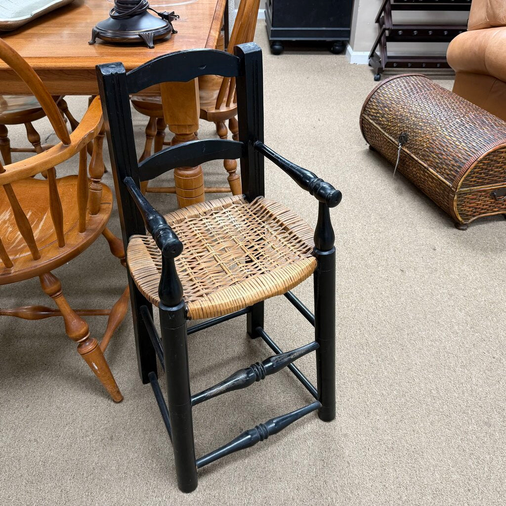 Vintage Child's Wood Stool w/Wicker Seat