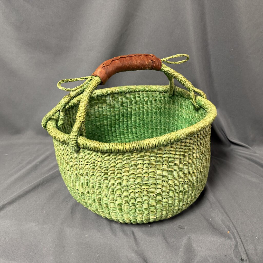 Woven Basket w/Leather Handle