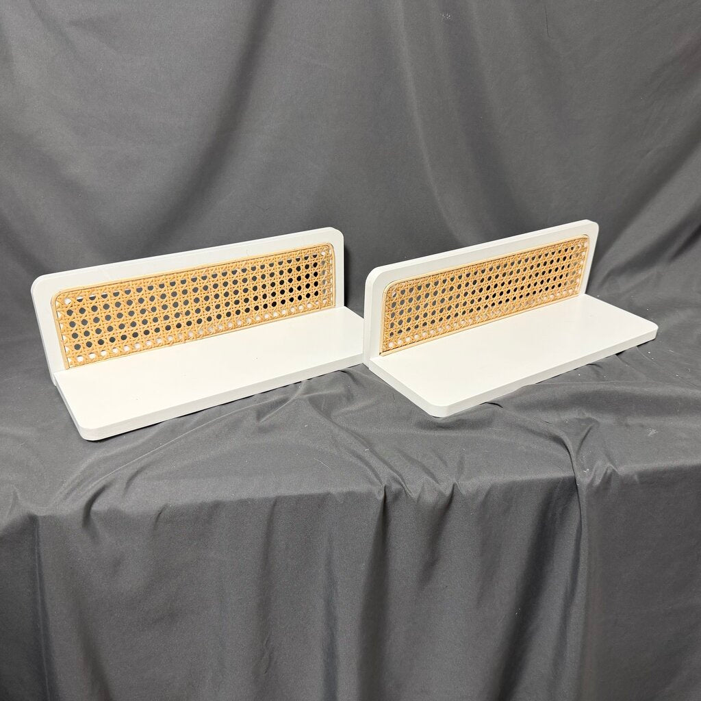 Pair Wood Caned Wall Shelves