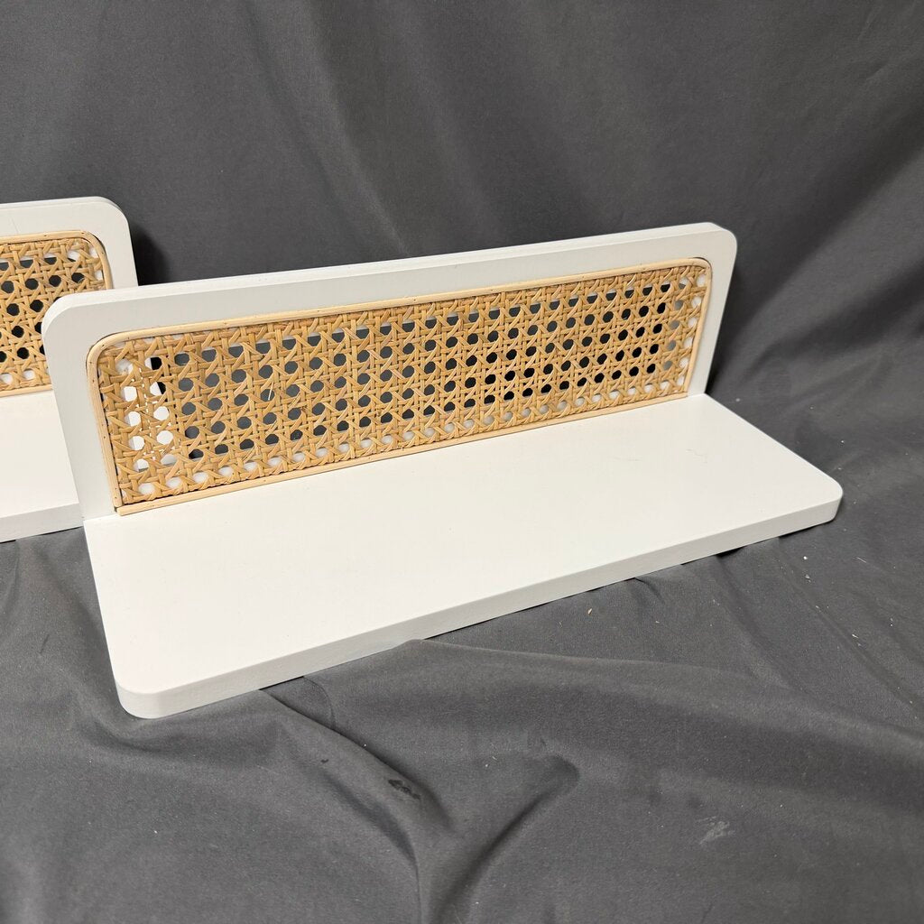 Pair Wood Caned Wall Shelves