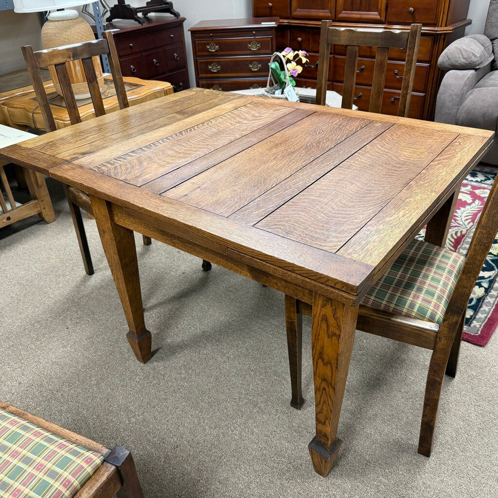 Vintage English Oak Draw Leaf Pub Table + 4 Chairs
