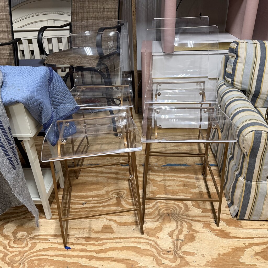 Set/4 Acrylic Bar Stools w/Gold Metal Base